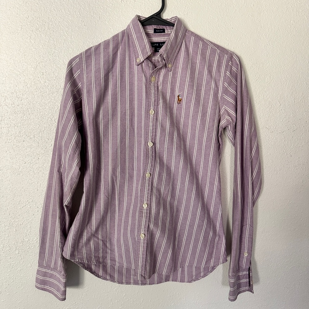 Polo Ralph Lauren Slim Fit lavender striped button down women’s size 2